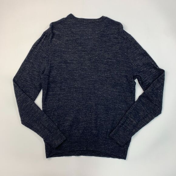 Vince Sweater Mens L Large Dark Navy Linen Wool Blend V Neck Pullover SpaceDye - Picture 7 of 12